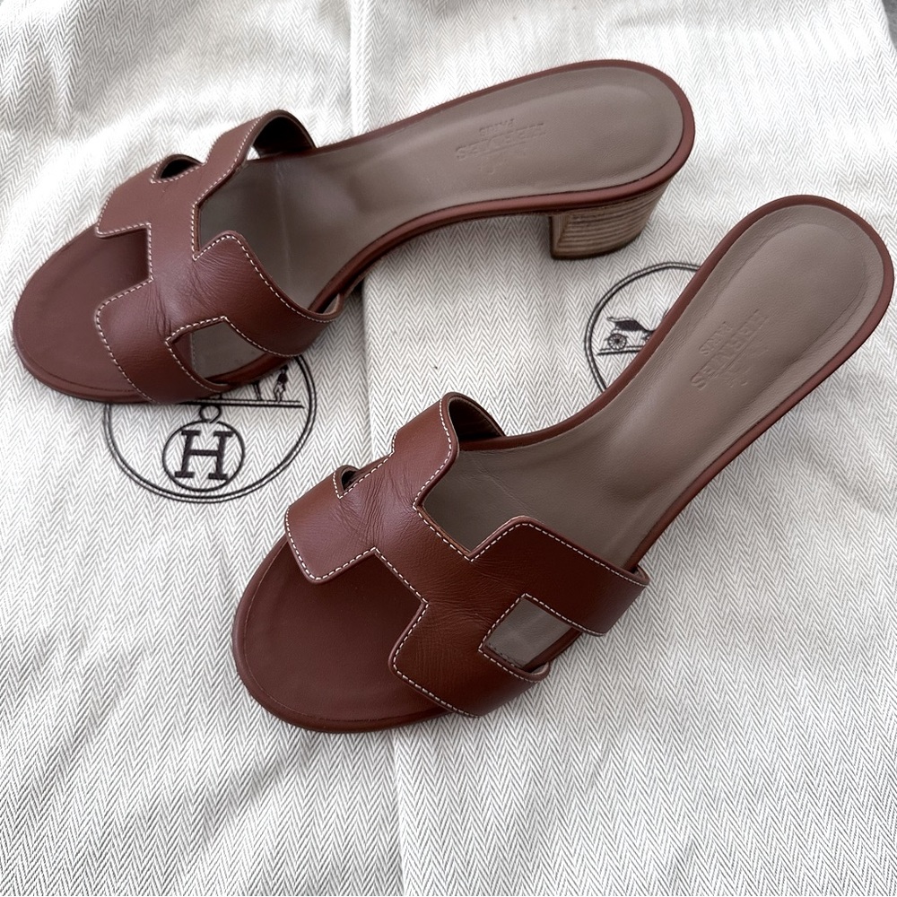 HERMÈS Oasis Sandals Brown Leather 36.5